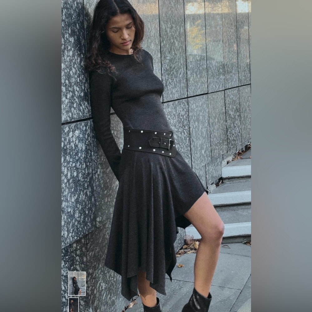Zara Asymmetrical Middi Dress Gray